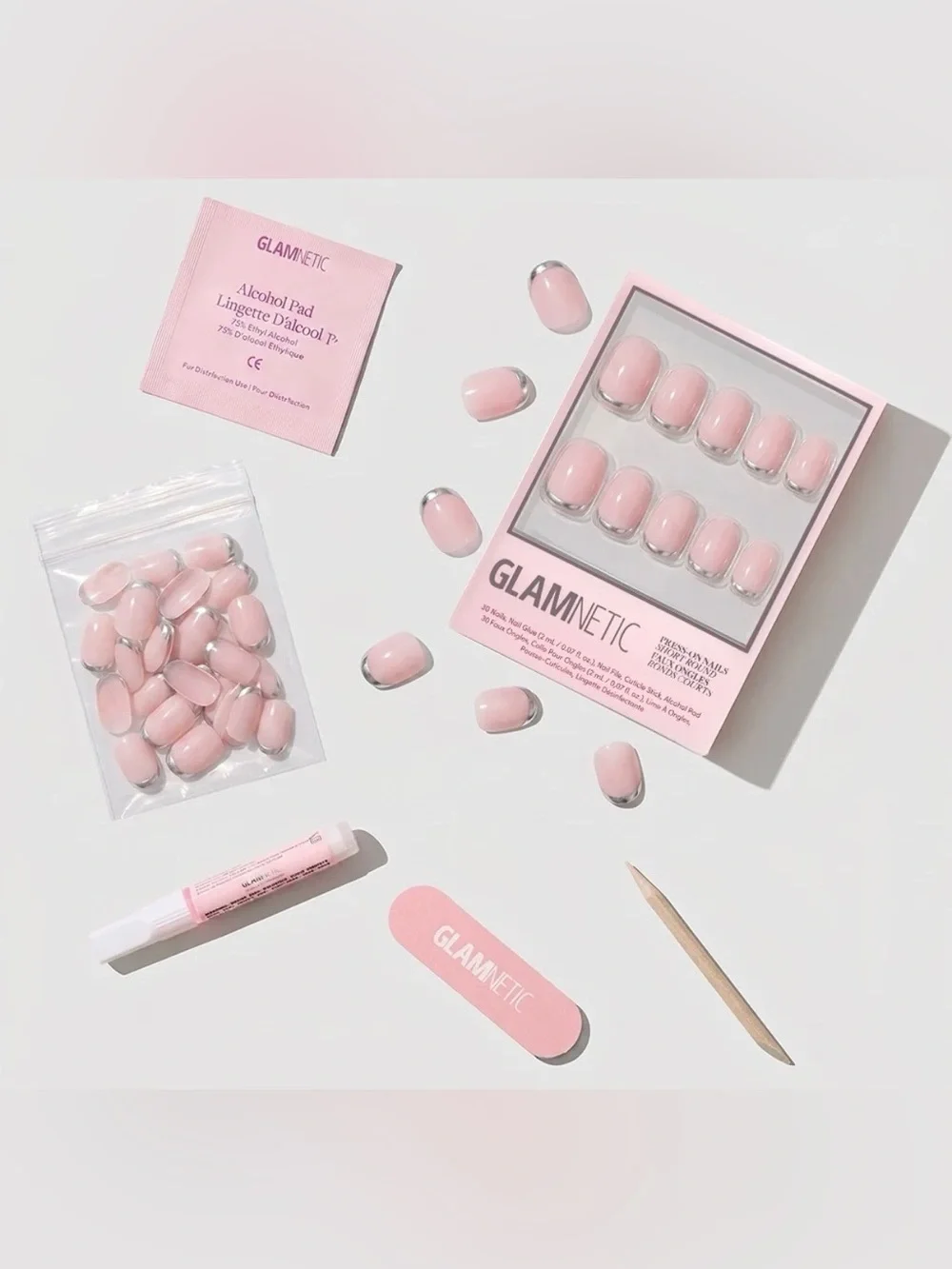 Glamnetic Press On Nails Short Almond Shape SILVER BELLE NIB